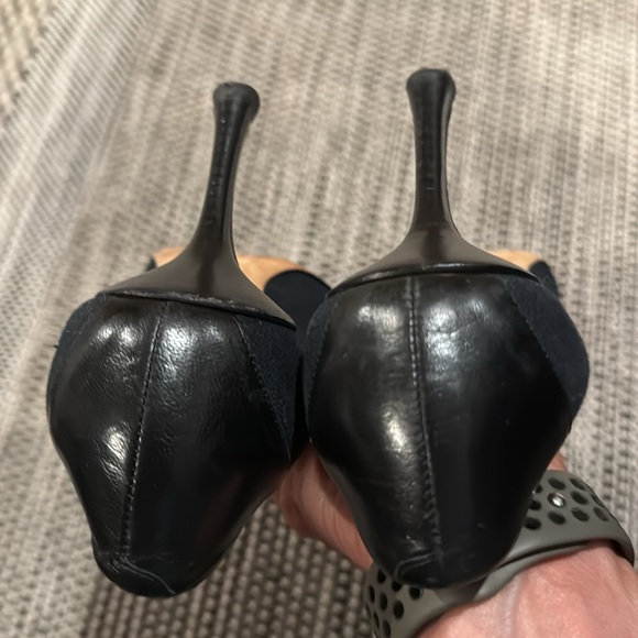 Jimmy Choo 🎉host pick🎉Bonnie navy blue canvas peep toe heels with leather trim - Picture 6 of 10